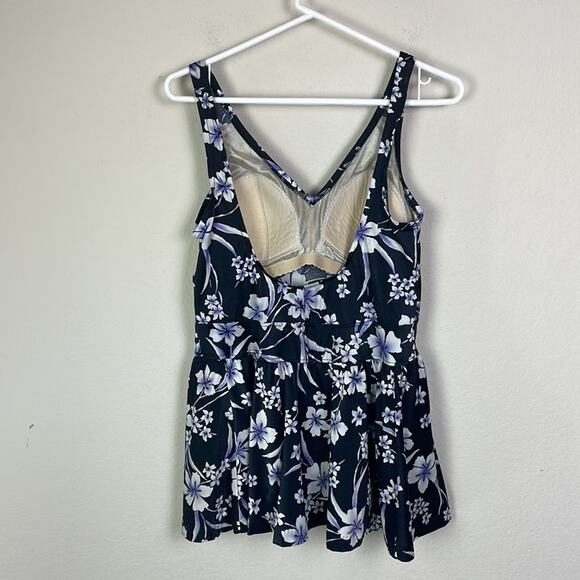 Vintage 80’s Maxine of Hollywood floral one piece swim dress women’s 16 - Picture 6 of 11